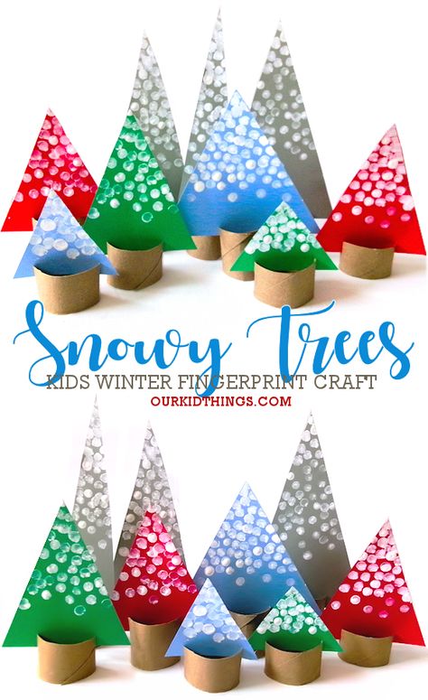 Fingerprint Winter Tree Craft Holidays Crafts For Kids, Winter Tree Craft, Crafting For Kids, Winter Tree Crafts, Cool Craft Ideas, Holidays Crafts, Snow Globe Crafts, Fingerprint Crafts, Fun Winter Crafts