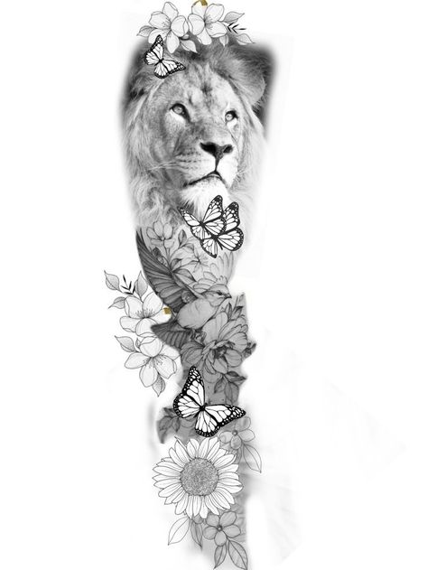 Women Full Sleeve Tattoo Ideas Unique, Leg Tattoos Women Lion, Lion Arm Tattoo Women, Full Leg Tattoos Women, Tattoo Bein Frau, Leo Lion Tattoos, Female Lion Tattoo, Lion Shoulder Tattoo, Tattoos Forearm