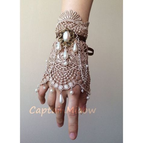 Princess,Gothic ,Classic Lori Lolita Champagne Lace Pearl Cuff... ($25) ❤ liked on Polyvore featuring jewelry, bracelets, accessories, gloves, party jewelry, pearl bangle, pearl cuff bracelet, chain cuff bracelet and lace cuff bracelet: Pearl Cosplay, Lace Cuff Bracelet, Gothic Bracelet, Pearl Cuff Bracelet, Lace Bracelet, Pearl Cuff, Lace Cuffs, Steampunk Accessories, Jewelry Diy Bracelets