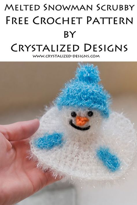 Melted Snowman Scrubby ~ A Free Crochet Pattern - Scrubby Yarn Crochet Patterns, Scrubby Yarn Crochet, Scrubbies Crochet Pattern, Snowman Crochet, Reverse Single Crochet, Kitchen Crochet, Scrubby Yarn, Crochet Scrubbies, Melted Snowman