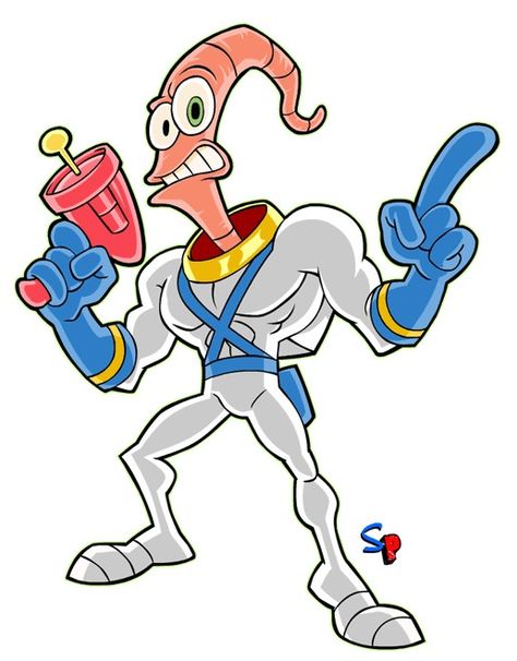 Earthworm Jim Drawing, Cmyk Art, Earthworm Jim, 90s Cartoon Characters, Funny Artwork, Retro Gaming Art, Arte Punk, Earthworms, 90s Cartoon