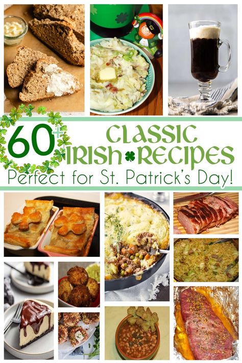 Just in time for St Patrick's Day, this recipe roundup features over 60 classic Irish recipes to serve for the holiday. From main dishes to soups and sides and even Irish desserts and drinks, this collection includes all the recipe ideas you need for a tasty St Patrick's Day meal! British Christmas Recipes, St Patrick Day Recipes, Irish Dinner Recipes, Irish Meals, St Patrick's Day Recipes, Irish Dinner, Irish Foods, Irish Recipes Authentic, Irish Desserts