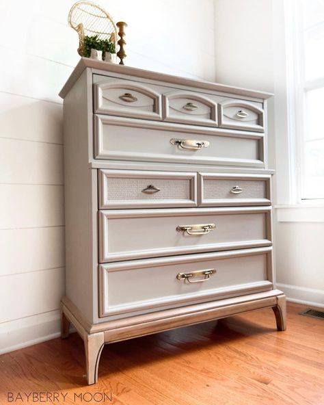 Neutral Color Painted Dresser, Taupe Painted Furniture, Beige Painted Furniture, Taupe Painted Dressers, Dresser Makeover Cream Color, Dresser Taupe, Tan Painted Dresser, Taupe Dresser, Taupe Gray Paint