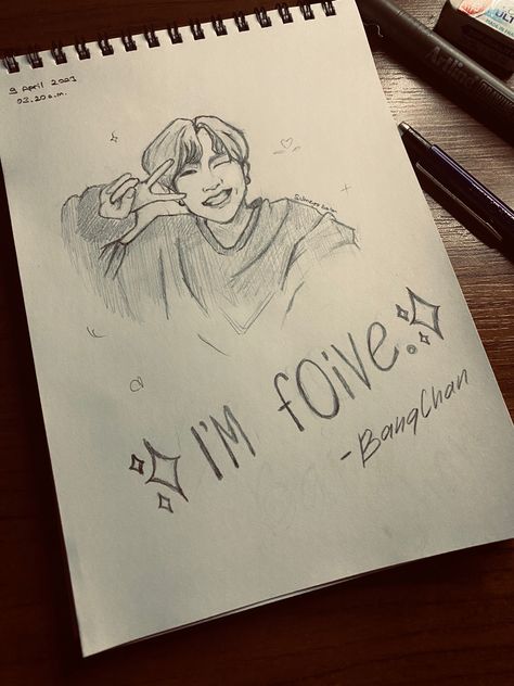 Bangchan Fanart Sketch, Bangchan Pencil Drawing, Skz Drawing Pencil Easy, Bangchan Drawing Easy, Skz Sketch Pencil, Kpop Sketch Pencil, Bangchan Doodle, Skz Sketch Easy, Kpop Idols Sketch