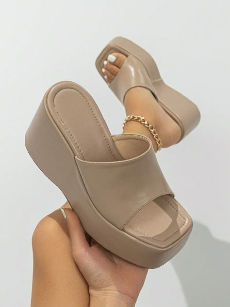 Women's Waterproof Platform Sandals With Breathable Upper, Thick Sole And Slope Heels For Summer Apricot Fashionable    Plain    Women Shoes, size features are:Bust: ,Length: ,Sleeve Length: Elegant Shoes Heels, Pretty Sandals, Dr Shoes, Pretty Shoes Sneakers, Cute Shoes Heels, Shoes Heels Classy, Shoes Outfit Fashion, Women Platform Shoes, Stunning Shoes