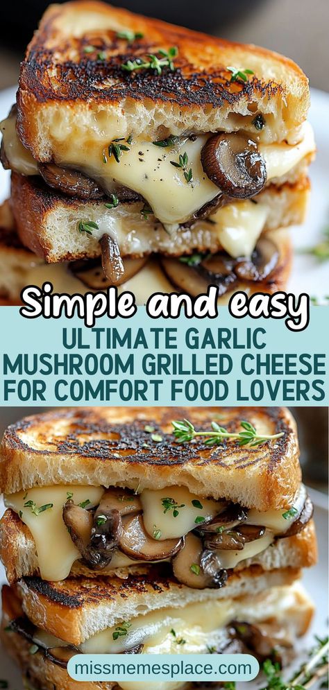 Dive into the world of flavors with this Ultimate Garlic Mushroom Grilled Cheese Recipe. Combining earthy sautéed mushrooms, aromatic garlic, and your choice of gooey cheese, this sandwich is perfect for any meal of the day. Whether you're craving a quick lunch or a comforting dinner, this gourmet grilled cheese is sure to satisfy. Easy to make and even easier to love, it’s a delightful twist on a classic favorite. Pair it with a side of tomato soup for a nostalgic experience! The Ultimate Sandwich, Grilled Cheese With Spinach, Grilled Cheese Steak Sandwich, Easy Gourmet Sandwiches, Grilled Cheese Recipes Vegetarian, Grill Press Recipes, Grilled Cheese With Mushrooms, Baked Cheese Sandwich, Easy Dishes From Around The World