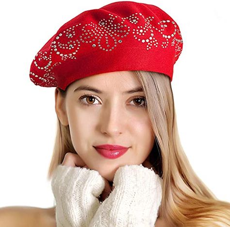 Red Barrette Hat French Beret Hats for Women Ladies Dress Soft Wool Knitted Caps at Amazon Women’s Clothing store French Barrette Hat, Barre Hat, Barrett Hat, Barrette Hat, Barret Hat, Hat French, French Hat, French Beret Hat, Beret Hats