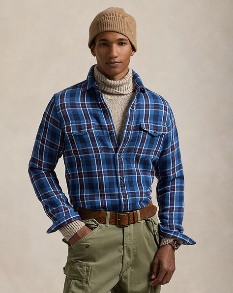 Classic Fit Plaid Flannel Workshirt Ll Bean Style, Button Outfit, Mens Fall, Tartan Pattern, Slate Blue, Ralph Lauren Shirt, Polo Ralph Lauren Mens, Cotton Flannel, Plaid Flannel