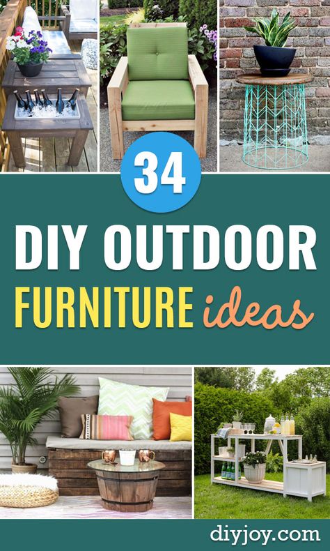 DIY Outdoor Furniture - Cheap and Easy Ideas for Patio and Porch Seating and Tables, Chairs, Sofas - How To Make Outdoor Furniture Projects on A Budget - Fmaily Friendly Decor Kids Love - Quick Projects to Make This Weekend - Swings, Pallet Tables, End Tables, Rocking Chairs, Daybeds and Benches Make Outdoor Furniture, Porch Seating, Pallet Tables, Outdoor Furniture Ideas, Quick Projects, Outdoor Fireplaces, Furniture Cheap, Porch Furniture, Inexpensive Furniture