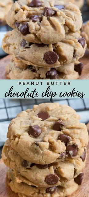 Best Peanut Butter Cookies, Cookies Healthy, Peanut Butter Chocolate Chip Cookies, Cookies Easy, Chocolate Cookie Recipes, Peanut Butter Cookie Recipe, Easy Peanut Butter, Peanut Butter Chocolate Chip, Peanut Butter Chocolate