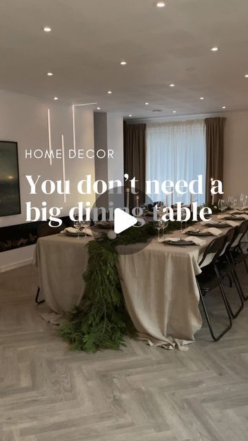 Aleksandra Lozinska on Instagram: "Comment “Links” to get a direct link to everything we are using for this Christmas setup. Unpopular opinion: you don’t need a big dining table if you host only a few times a year. At our regular dining table we can fit around 8 people but for bigger parties we use foldable tables and chairs which are easy to store. We transform our living room into a large dining room in order to fit everyone and that solution works for us great. How do you deal with hosting many people? #christmas2024" Folding Table Dinner Party, Multi Purpose Dining Room, Large Square Dining Table, Foldable Tables, Big Dining Table, Table Placements, Cabin Furniture, Creative Tables, Christmas Dinner Table