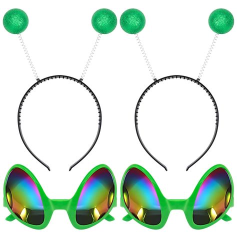 PRICES MAY VARY. UNIQUE ALIEN DUO: Elevate your costume game with our Cheerin Alien Glasses and Headband set! Two green Martian headbands and two alien sunglasses ensure you and your partner can rock the extraterrestrial look together. Perfect for kids, teens, adults, and everyone in between. WHIMSICAL MARTIAN HEADBANDS: Stand out at any event with our sparkly alien headbands! These accessories guarantee a head-turning look, whether paired with a full alien costume or worn solo. Lightweight and Alien Costume Women Diy, Alien Rave Outfit, Alien Halloween Costumes, Space Sunglasses, Alien Antenna, Alien Costume Women, Alien Glasses, Alien Sunglasses, Alien Music