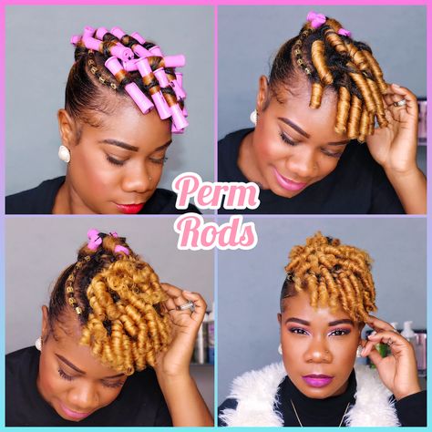 Rods Hairstyles For Black Women, Hair Setting Styles For Short Hair, Rodded Hairstyles For Black Women, Fine 4c Natural Hair, Perm Rod Set On Short Natural Hair, Natural Hair Perm Rods, Spiral Perm Rods, Natural Hair Rod Set, Big Loose Curls