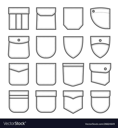 Pocket Illustration Design, Shirt Pocket Drawing, Dress Pocket Design Ideas, Clothes With Pockets, Shirt Pocket Designs, Pockets Illustration, Patch Pocket Pattern, Pockets Fashion Details, Pocket Illustration