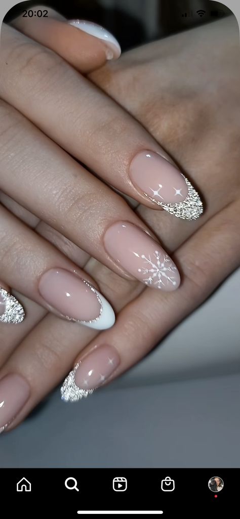 Christmas Nails Australia, Silver And White Winter Nails, Christmas Bridal Nails, Winter Bridesmaid Nails, White December Nails, Holiday Nude Nails, Neutral Festive Nails, Christmas Pearl Nails, Australian Christmas Nails