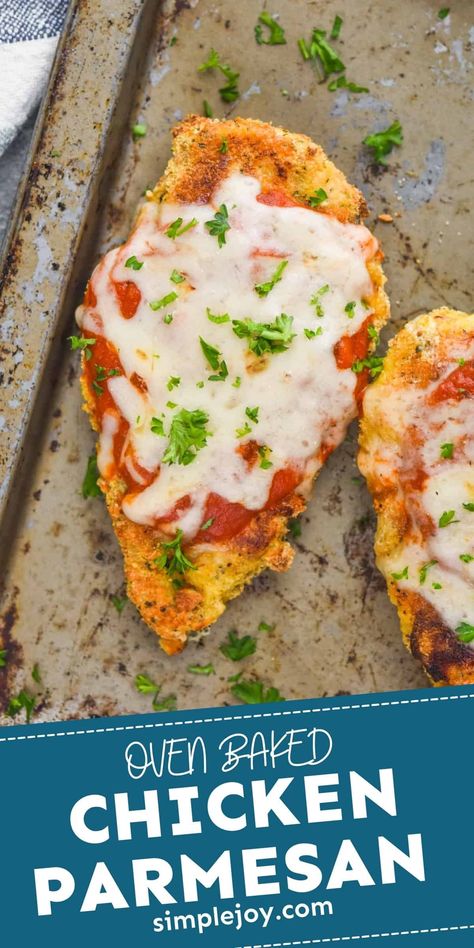 This Baked Chicken Parmesan comes together easily and is a great comforting dinner. Oven Baked Chicken Parm, Chicken Parm Oven Baked, Baked Chicken Cutlet Recipes, Chicken Parm Bake, Easy Chicken Parm, Baked Chicken Parmesan Recipe, Baked Chicken Parm, Chicken Parm Recipes, Chicken Parmesan Recipe Easy