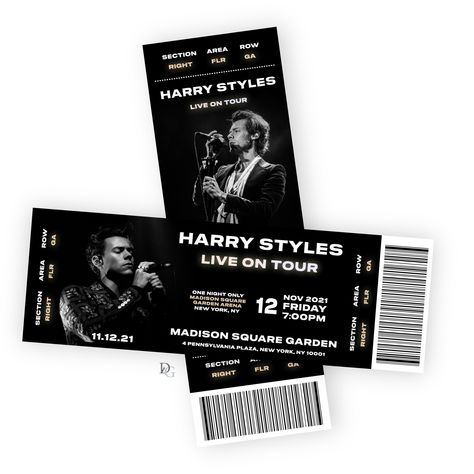 Harry Styles Tickets, Concert Ticket Design, Ticket Design Template, Concert Ticket Template, Music Tickets, Concert Poster Design, Concert Ticket, Harry Styles Concert, Ticket Design