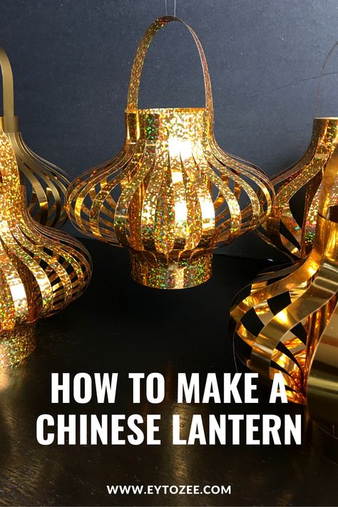 Gold foil Chinese lantern Chinese Decorations Party, Diy Diwali Lanterns, Chinese Lanterns Diy, Chinese Decorations, Chinese Celebrations, Chinese Christmas, Chinese New Year Crafts For Kids, Chinese Party, Chinese Lantern Festival