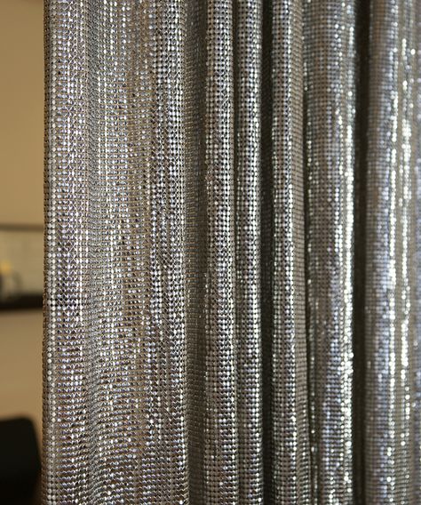 Architectural drapery! amazing__>Whiting & Davis Stainless Steel Spider Mesh Mesh Curtain, Sheer Blinds, Closet Curtains, Steel Curtain, Metal Curtain, Stainless Steel Rod, Spa Room, Diy Curtains, Curtain Designs