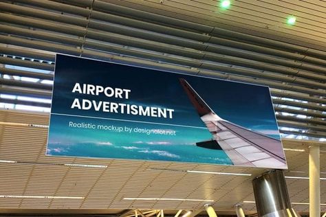 Free Mockup  Airport Advertising  Commercial Use ok Airport Ads, Aviation Theme, Commercial Use Fonts, Billboard Design, Sign Mockup, Graphic Design Resources, Signage Design, Photoshop Design, Mockup Free Psd