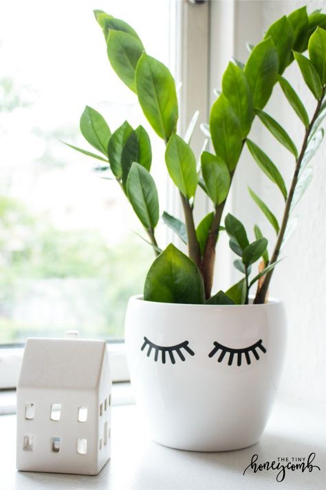 DIY Eyelash flower pot. Cute and easy Project to add to your home decor. How to make a cute flower pot tutorial. Eyelash Decor, Interior Design Courses Online, Lash Room Decor, Eyelash Salon, Lash Room, Rustic Country Home, Diy Flower Pots, Decorated Flower Pots, Diy Home Decor Easy