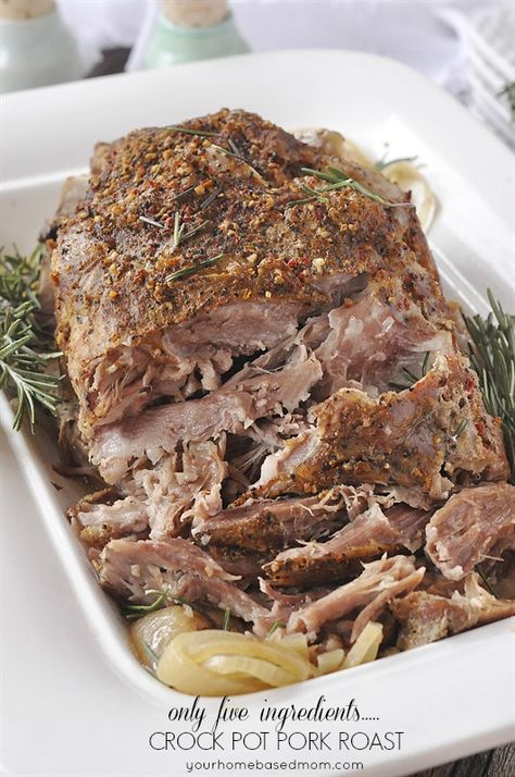 Crock Pot 5 ingredient Pork Roast Pork Roast Crock Pot Recipes, Pork Sirloin Roast, Crockpot Pork Roast, Slow Cooker Pork Roast, Pot Roast Crock Pot Recipes, Pork Sirloin, Slow Cooked Pork, Pork Roast Recipes, Pork Shoulder Roast