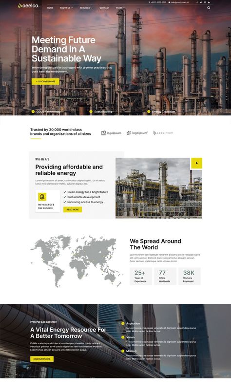 Oil Company & Industrial Elementor Template Kit Industrial Website Design Inspiration, Manufacturing Website Design, Industrial Web Design, Corporate Website Design Inspiration, Lemonade Branding, Industrial Website Design, Industrial Website, Construction Company Website, Sales Sheet