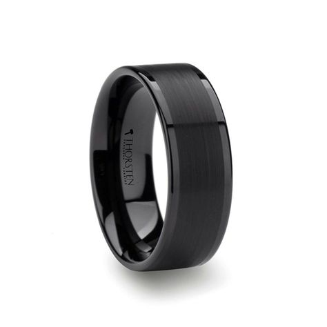 VULCAN Flat Black Tungsten Ring with Brushed Center & Polished Edges - 4mm - 12mm | Larson Jewelers Natural Jewelry Cleaner, Ceramic Wedding, Black Tungsten Wedding Band, Sterling Silver Cleaner, Black Tungsten Rings, Black Tungsten, Tungsten Carbide Rings, Solid Gold Chains, Tungsten Wedding Bands