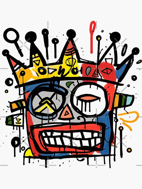 modern art,interior picture,abstract,graffiti,street art,neo expressionism,crown motif,vibrant colours,chaotic harmony,pop art,postmodern art,bold,figurative, jean michel basquiat Neo Expressionism Portrait, Neo Expressionism Tattoo, Graffiti Illustration Design, Hoodie Painting Ideas, John Michel Basquiat, Alex Konahin, Neo Expressionism Art, Viking Illustration, Punk Portrait