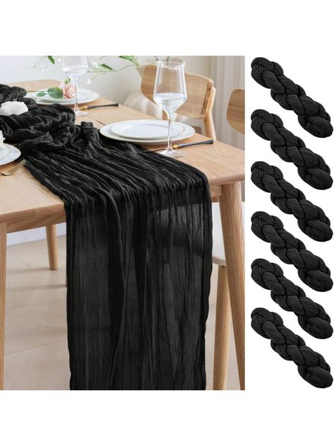 6pcs Black Cheesecloth Table Runners, Boho Sheer Chiffon Table Flags, Suitable For Baby Shower, Wedding, Bride's Party, Birthday Celebration, Table Decor Black 6pc    Polyester     Kitchen & Dining, size features are:Bust: ,Length: ,Sleeve Length: All Black Wedding Decor, Masculine Birthday Party, Transparent Table, Gauze Table Runner, Mesas Para Baby Shower, Birthday Party Table Decorations, Birthday Party Table, Birthday Dinner Party, Table Flag