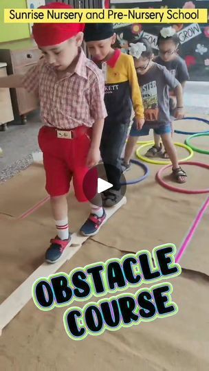 Gross motor obstacle path | Gross motor obstacle path for body balance and coordination 
#sunriseldh #BestPreSchoolLudhiana #bestschoolludhiana #bestplayschool #playschoolactivities... | By Sunrise Nursery SchoolFacebook Hopping Activities For Preschoolers, Sunrise Nursery, Indoor Kid Activities, Obstacle Course Ideas For Kids, Indoor Obstacle Course, Toddler Obstacle Course, Play School Activities, Obstacle Course Games, Kids Obstacle Course