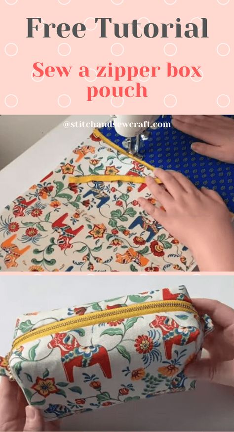 Easy Zipper Pouch Tutorial, Zipper Box Pouch, Sewing Patterns Free Bag, Easy Zipper Pouch, Sew A Zipper, Zipper Tutorial, Diy Sy, Diy Sewing Gifts, Sew Zipper