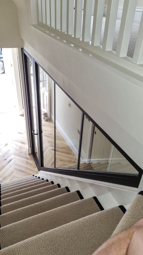 Domestic Client (London) - Case Studies | iSteel.co.uk Loft Conversion Sliding Doors, Crittal Wall Staircase, Fire Rated Glass Door, Partition Staircase, Staircase Glass Wall, Internal Window Between Rooms, Victorian Stairs, Crittal Doors, Stairs Hallway