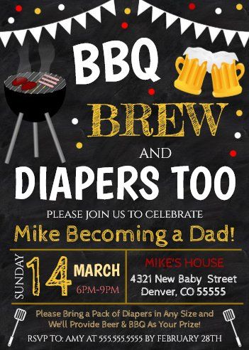 Baby Shower For Men, Bbq Baby Shower, Diaper Party, Couples Baby Shower Invitations, Man Shower, Pizza And Beer, Couples Baby Showers, Baby Shower Invitaciones, Baby Q