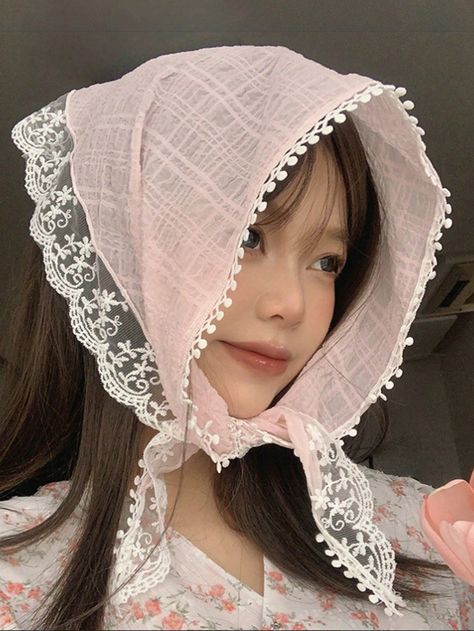 Pink  Collar  Polyester Plants  Embellished   Women Accessories Hair Handkerchief, Modern Victorian Fashion, Paris Hat, Pink Veil, Cute Hair Accessories, Flower Collar, Pink Headband, Lace Headband, Boho Pink