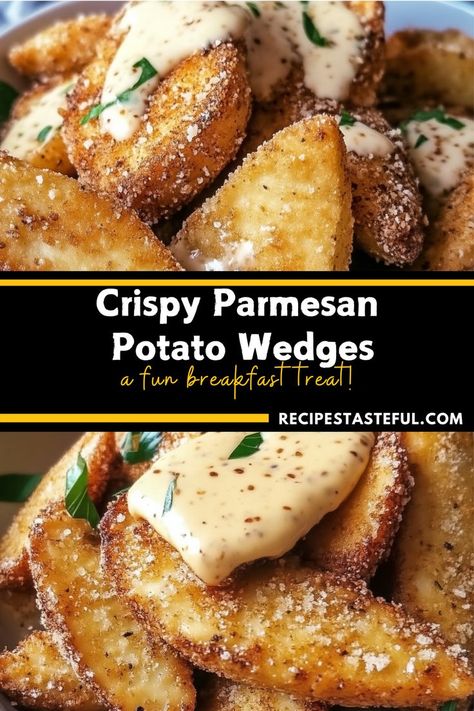 These Crispy Parmesan Potato Wedges are a delightful side dish or snack, combining the crunch of perfectly baked potatoes with the rich flavor of Parmesan cheese and aromatic spices. Served with a tangy dipping sauce, they make for an irresistible treat! Roasted Potato Wedges In Oven, Potato Wedge Seasonings, Wedge Potatoes Recipes Oven Baked, How To Cut Potato Wedges, Appetizers With Potatoes, Simple Potatoes Recipes, Parmesan Potatoes Wedges, Parmesan Crusted Potato Wedges, Loaded Potato Wedges