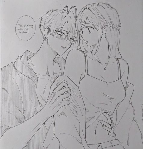 Hikaru x Hanna Anime Drawing Sketches Couple, Boy And Girl Drawing Couples, Girl And Boy Couple Drawing, Cute Couple Drawings Sketches, Hanna Drawing, Anime Couple Sketch, Noona Leona, Couple Sketch Poses, Boy And Girl Sketch