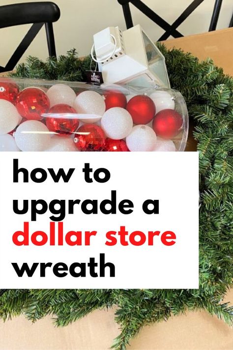 Ornament Bulb Wreath, Upgrade Store Bought Wreath, Revamp Old Christmas Wreath, Homemade Xmas Wreaths, Fun Christmas Wreath Ideas, Swag Door Wreath, Wreath Decorating Ideas Christmas Diy, Xmas Mirror Decorating Ideas, Simple Christmas Wreaths For Front Door