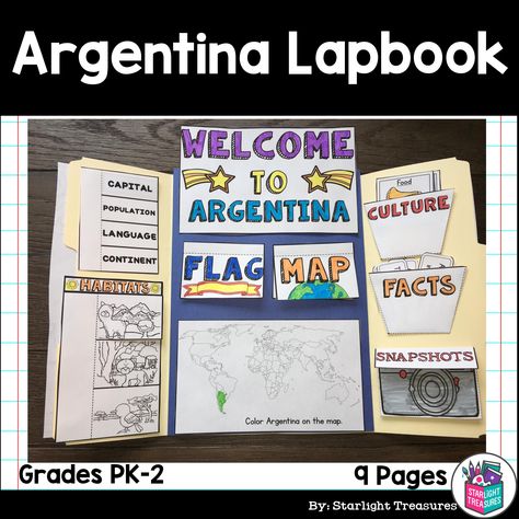 Your early learners will love this Argentina Lapbook! This is the perfect way to study and learn about Argentina! Lapbooks are a great way to conduct research, review information, and learn in a new and fun way! Students will love completing this fun activity! Country Study, Country Studies, Kindergarten Resources, Early Reading, Alphabet Flashcards, Early Readers, Fact Sheet, Kindergarten Teachers, To Study