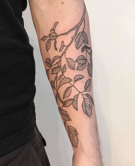 Birch branch Empowering Tattoos, Cuff Tattoo, Self Love Tattoo, Branch Tattoo, Handpoke Tattoo, Tattoo Inspiration Men, Shoulder Arm Tattoos, Vine Tattoos, Floral Tattoo Sleeve