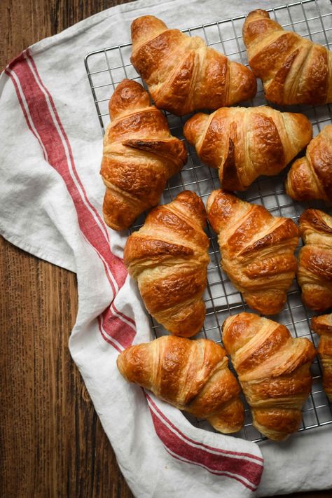 Classic French Croissants French Croissants, French Croissant, Homemade Croissants, Croissant Recipe, French Bakery, Cooling Rack, Baking Sheets, Rolling Pin, Food Styling