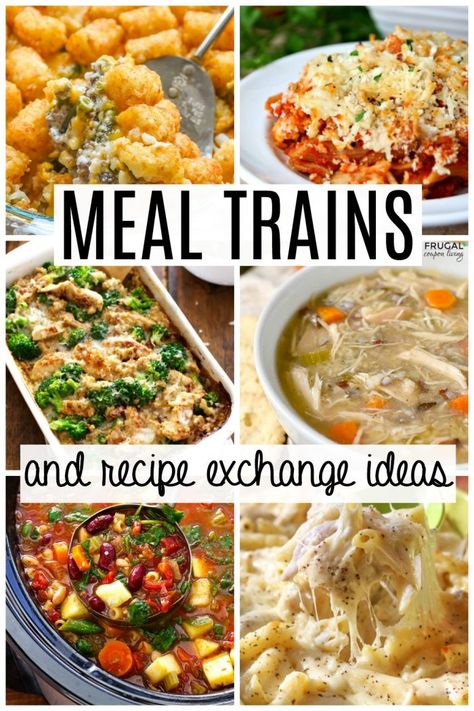 Easy Bake and Take Recipes + Meal Prep Dinners. Host a Girls Night Out. Find Recipe Ideas for a Neighbor Meal Exchange. Questions answered like what is a meal train, how to exchange meals during social distancing, dump dinners, meal neighbor gifts & more. #FrugalCouponLiving #socialdistancing #mealexchange #girlsnightout #easyrecipes #recipes #bakeandtake #dumpdinners #exchange #quarantine #dinner #mealtrain #neighbors #neighbor #neighborgifts #easyrecipes #casseroles #dinnerprep #mealprepdinner Best Take And Bake Meals, Best Mealtrain Meals, Recipe Exchange Ideas, Meals Train Ideas, Neighbor Dinner Ideas, Meals For Shut Ins, Easy Meal Train Meals, Food Train Meal Ideas, Drop Off Meals Families