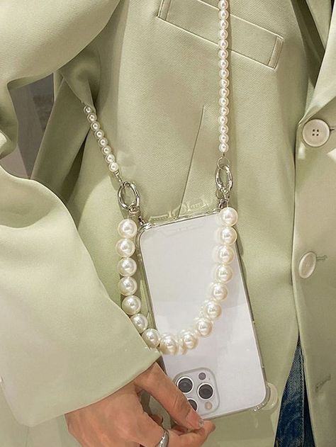 Clear    TPU Plain Phone Cases Embellished   Phone/Pad Accessories Pearl Straps, Phone Case Diy Paint, Bling Phone Cases, Summer Festival Outfit, Manicure Inspiration, Pearl Accessories, Outfits Petite, Classy Design, Phone Chain