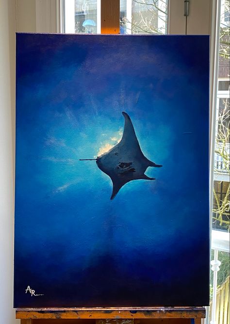 By A.R. Manta Ray Painting, Gouache Techniques, Manta Ray Art, Freedom Artwork, Ocean Life Art, Shark Art, Easy Canvas Art, Small Artwork, Canvas Painting Designs