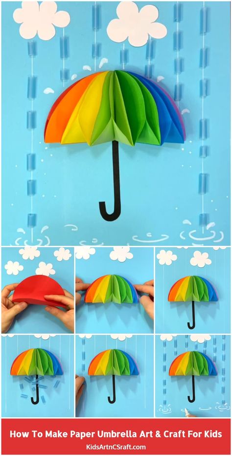 How to Make Paper Umbrella Craft for Kids – Step by Step Tutorial - Kids Art & Craft Kids Umbrella Craft, Crafting Activities, Kids Umbrella, Scratch Book, Umbrella Craft, Paper Umbrella, Umbrella Decorations, Kids Umbrellas, Craft Fashion