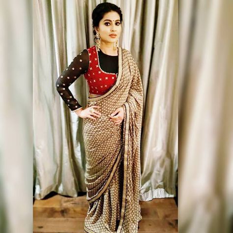 Sarees with over-coat full sleeves Blouse Full Sleeves Blouse, Netted Blouse Designs, Full Sleeve Blouse, Best Blouse Designs, Saree Blouse Neck Designs, Sari Blouse Designs, Indian Saree Blouses Designs, Blouse Designs Indian, Silk Saree Blouse Designs