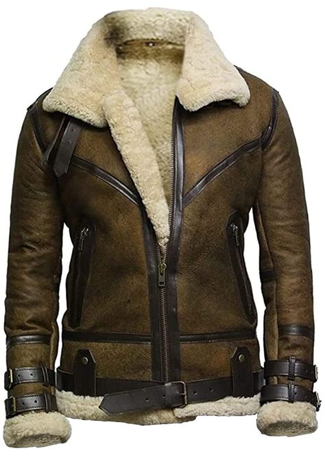 PRICES MAY VARY. ★This Jacket is available in high quality genuine leather with warm and cozy fur on the inside of the jacket ★With zipper Closure the olive brown b3 aviator fur jacket also has two buckle on the collar to give you that true winter style look ★The B3 Leather jacket has one inside with two outside waist side pocket to store your valuable and it also belt on both waist side for adjustment ★Fur Inner lining with a premium stiching | Motorcycle Jacket | Winter B3 leather Jacket ★Must Product Comparison, Dark Brown Leather Jacket, Black Biker Jacket, Sheepskin Jacket, Leather Jacket Style, Winter Mode, Sheepskin Coat, Aviator Jackets, Jackets Men Fashion