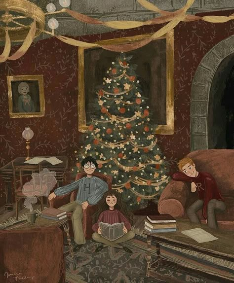 Harry Potter Christmas Fanart, Hogwarts Christmas Aesthetic Wallpaper, Christmas At Hogwarts Wallpaper, Christmas At Hogwarts Aesthetic, Hogwarts Christmas Aesthetic, Hogwarts Christmas Wallpaper, Hogwarts At Christmas, Hogwarts Winter, Christmas Hogwarts