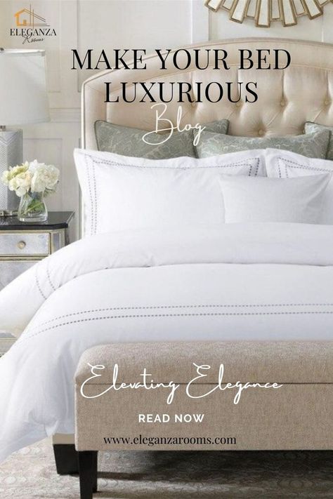 How to make a bed look luxurious; bedding layers; hotel bedding layers; Plush pillows and cushions; luxury custom bedding;elegant accents; quality lighting; luxurious headboard; Luxury beds; how to make a luxury bed; luxurious fabrics; elegant bed;Goose Down Pillow; Bougainvillea centerpiece; premium bedding set; cotton duvet set; california king bed; antique Gold Arched Mirror; Beaded flush mount light; monoco Duvet Set; How to make your bed look like a magazine;elegant bedroom sets Elegant Headboards For Beds, Bougainvillea Centerpiece, Bedding Layers, Headboard Luxury, Luxury Hotel Bedding, Interior Styles Guide, Modern Glam Living Room, Make A Bed, Luxury Beds