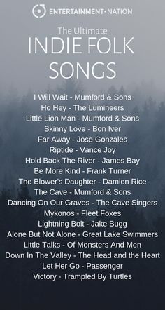 Indie folk songs Spotify playlist from Entertainment Nation! #entertainmentnation #playlist #spotify #spotifyplaylist #indiesongs #folksongs #indiefolk #indieplaylist #folkplaylist  Indie folk songs Spotify playlist from Entertainment Nation! #entertainmentnation #playlist #spotify #spotifyplaylist Indie Playlist, Indie Folk Music, Songs Spotify, Indie Music Playlist, Fall Playlist, Playlist Spotify, Playlist Ideas, Folk Songs, Karaoke Party